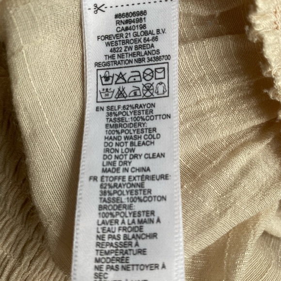 XXI blouse tan color embroidered size M short sleeves elastic band around waist - Picture 12 of 13